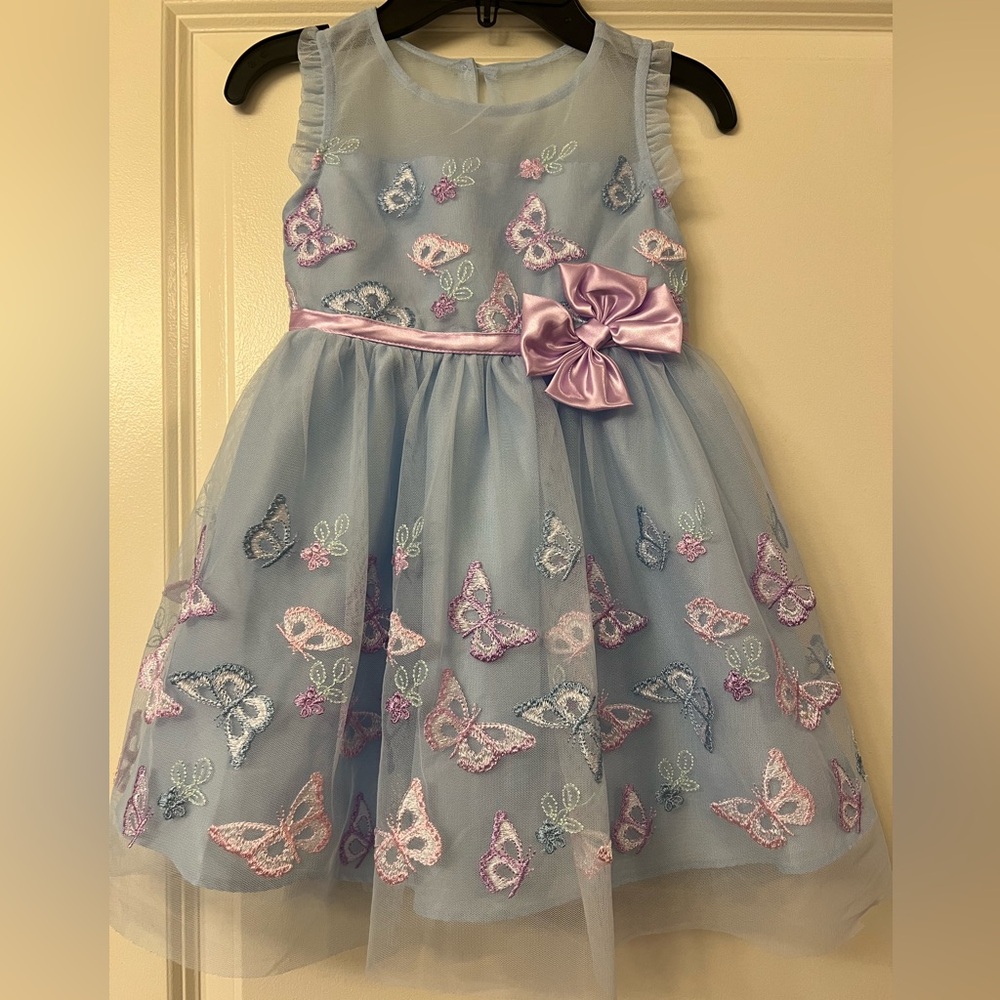 Butterfly Embroidered Blue Kids Dress